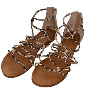 NWOT Kaari Blue Women’s Gladiator Sandals Snakeskin Pattern Tan/Blk/Bge SZ 8-1/2